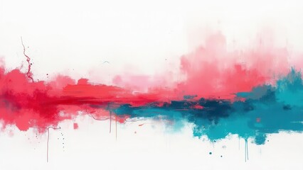 Obraz premium Crimson chaos. Vivid coral and aquamarine brushstrokes dance along a pristine canvas, orchestrated in striking clarity and free from noise, captured in 4K.