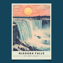 Niagara Falls Retro Travel Style Poster Vector Illustration