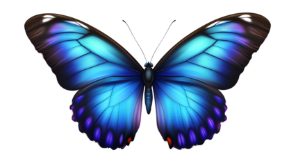 Colorful blue butterfly on a white isolate background.