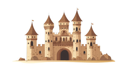 Fototapeta premium Fairytale castle illustration on a white isolated background.