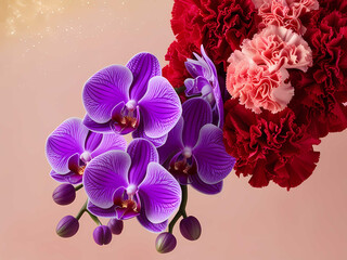 Love in Full Bloom Orchids and Carnations on Blush