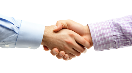 Two people shaking hands in agreement, isolated on white background.