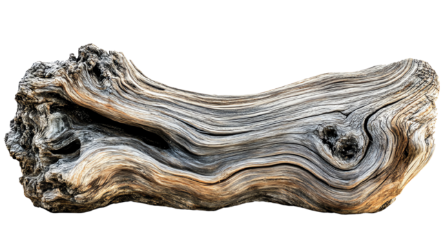 Unique twisted driftwood on a white isolated background.