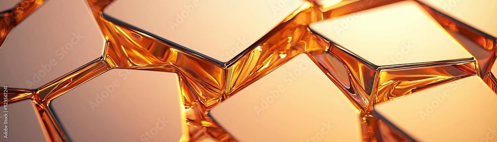 Poster abstract arrangement of honeycomb-like structures reflecting light in warm tones.