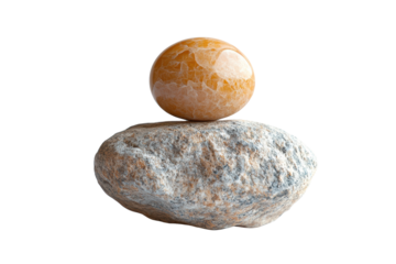 Two smooth stones in a balanced arrangement, symbolizing harmony and tranquility, with a neutral background for focus.