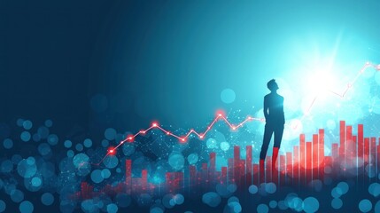 Silhouette of a Person Standing on a Graph Representing Growth and Success