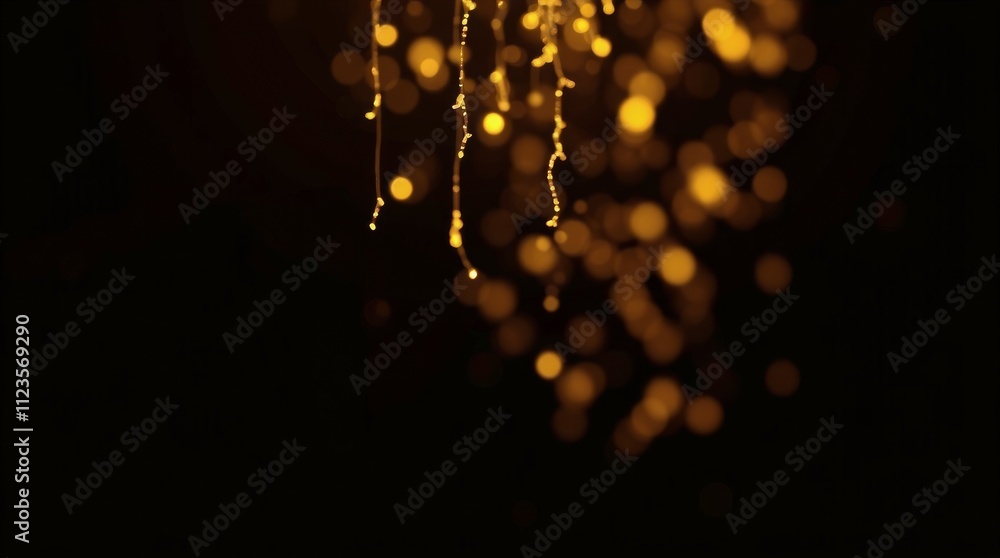 Poster beautiful golden bokeh effect with sparkling light drops on a dark background