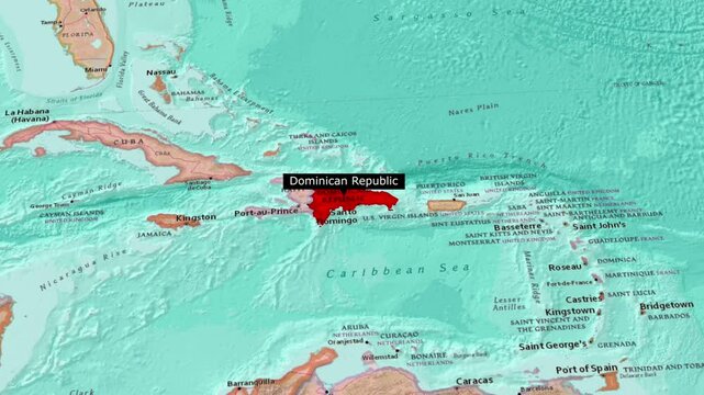 Dominican Republic Map Zooming In, Revealing Country Location in the Caribbean