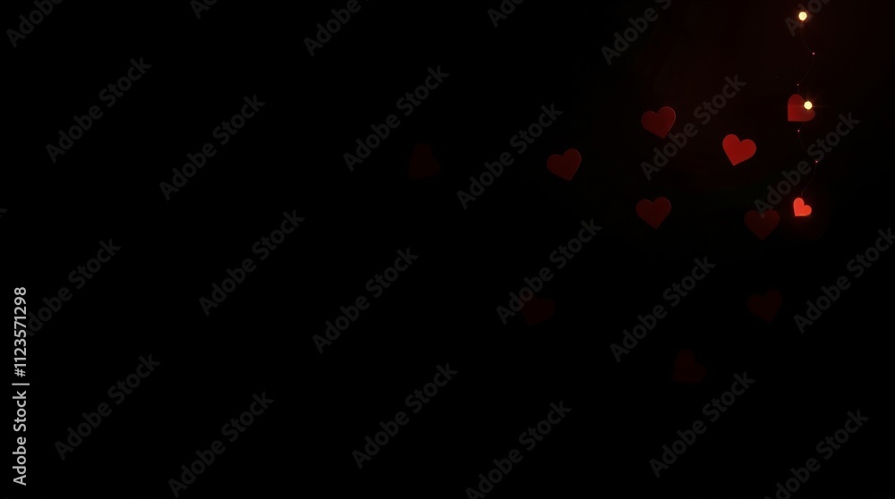 Poster magical display of floating hearts creating a romantic atmosphere in the evening