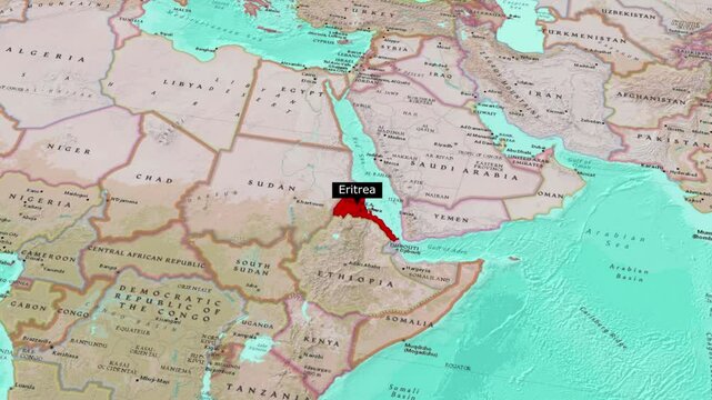 Eritrea Map Zooming In Revealing Country Location on the Horn of Africa