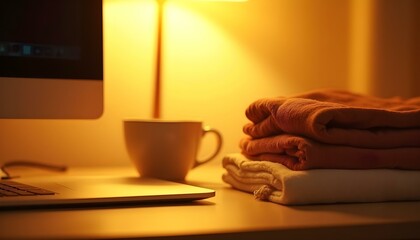 Ropa doblada y ordenada en habitación luminosa y acogedora