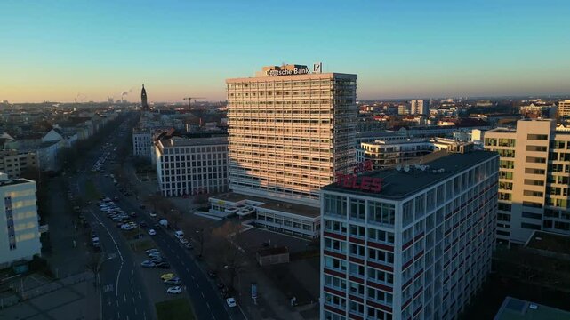 University Berlin Strase des 17 Juni sunset. Perfect aerial view flight drone