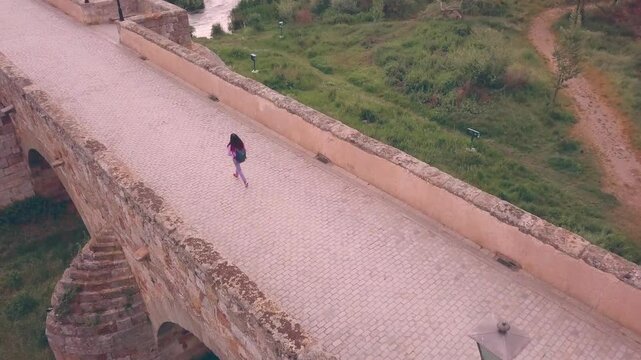 aerial drone view of Salamanca cathedral city, Spain. Latin venezuelan woman trip in europe 