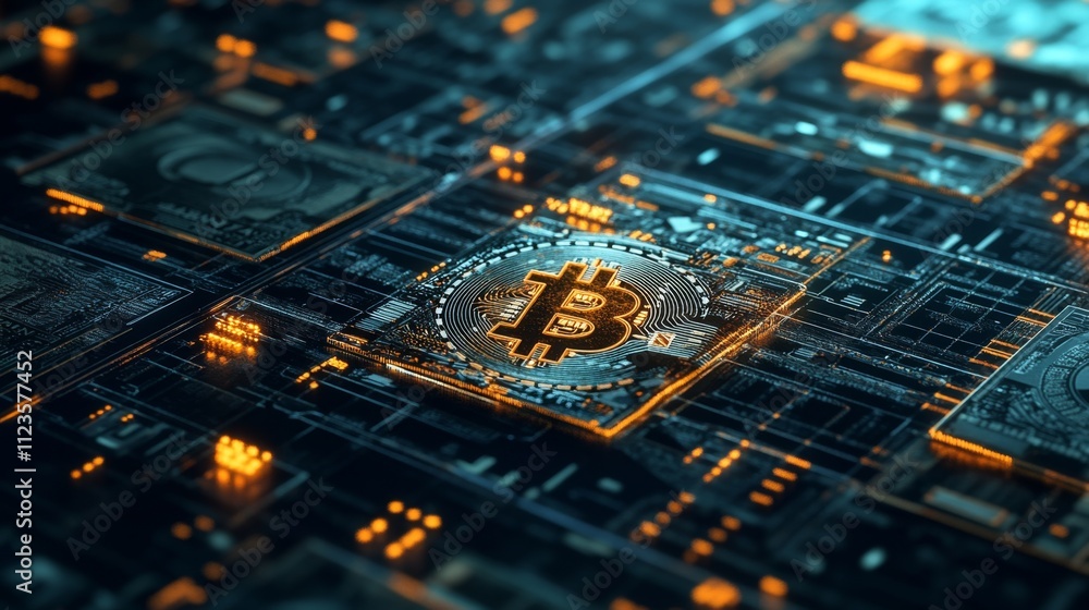 Poster cryptocurrency trading event virtual environment digital artwork futuristic setting close-up viewpoi