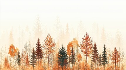 Obraz premium A serene autumn landscape featuring a variety of trees in fall colors, creating a tranquil and picturesque scene perfect for nature lovers.