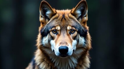 Fototapeta premium The face of a wolf looking at the camera