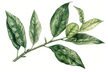 Obraz premium Tea leaf old botanical illustration, isolated on white, showcasing the intricate details