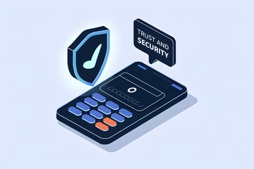 Digital payments trust confidence concept. Mobile phone with shield icon representing security and trust.
