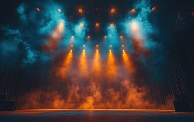 Fototapeta premium Vibrant stage lights with dramatic smoke effects in concert setting
