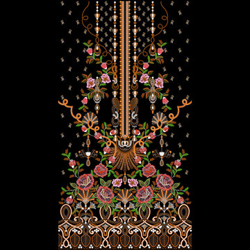 All over indian asian neckline and daman border embroidery design.