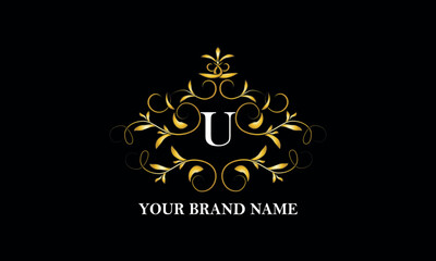 Elegant sophisticated logo with initial letter U. Vintage monogram, business sign, symbol. Vector illustration.