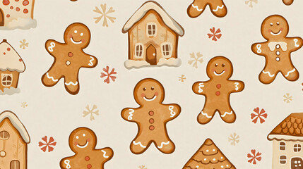 Festive Gingerbread Cookies and Sweet Treats: Whimsical Holiday Pattern with Gingerbread Men, Sugar Cookies, and Cozy Winter Cheer