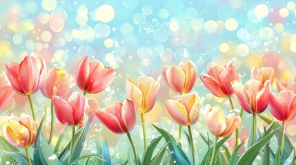 Obraz premium Vibrant Spring Tulips in a Dreamy Garden