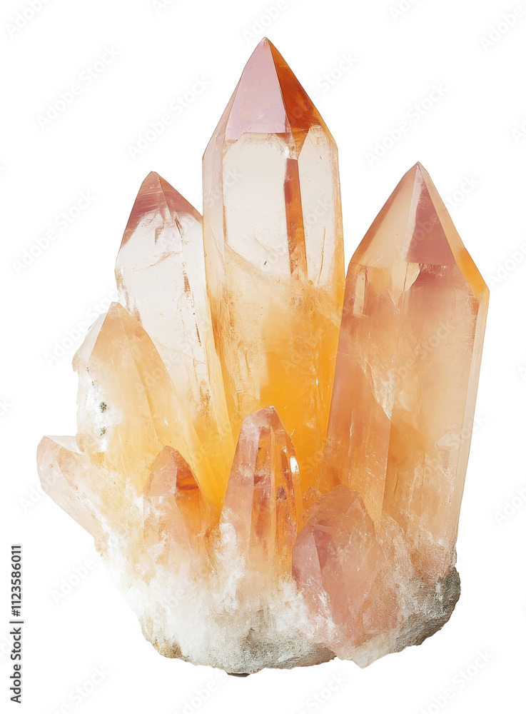 Poster natural citrine quartz crystal cluster on transparent background