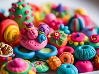 Naklejka premium Colorful Polymer Clay Beads and Decorated Shapes for DIY Craft Projects 