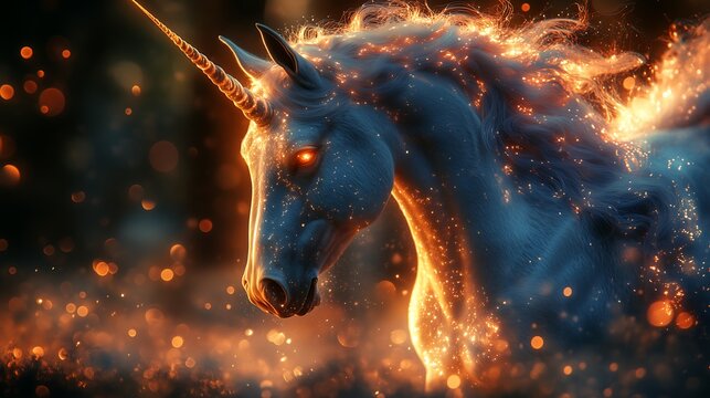 Radiant Unicorn Horn Pierces the Vast Darkness with Ethereal Sparkles and a Captivating Celestial Aura That Envelopes the Viewer's Imagination,神々しいユニコーンの角が広大な暗闇を幻想的な煌めきと魅惑的な天体オーラで貫き、観る者の想像を包む