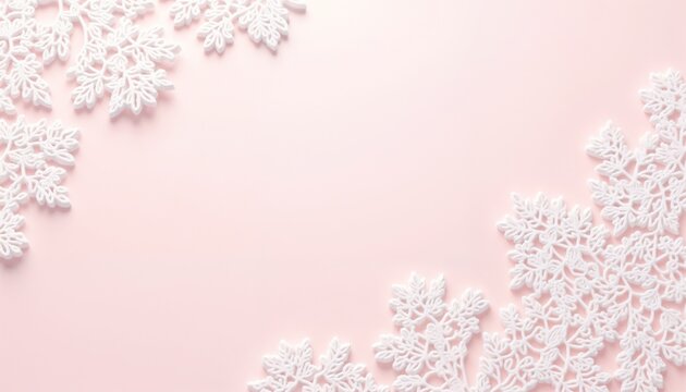 Elegant floral lace decorative elements in white on pink background with copy space for romantic designs - Powered by Adobe