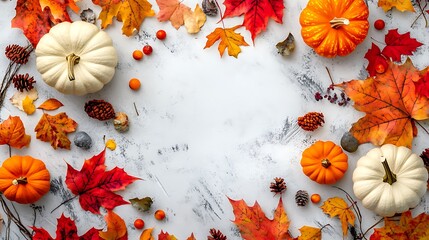 A festive Happy Thanksgiving Day social media design with vibrant autumn leaves, pumpkins, and cozy seasonal accents, radiating warmth and gratitude
