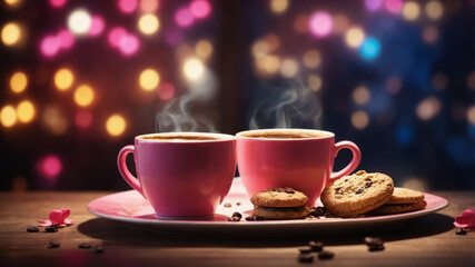 Obraz premium Warm moments shared over coffee and cookies in a cozy atmosphere filled with soft lights and emotions