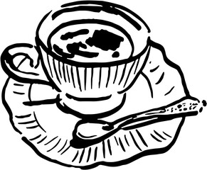Dolce vita food.  Hand drawn vector isolated illustration. Tea, cup