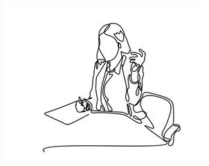 Continuous one line drawing business woman thinking about business next plan. Project planning concept. Single line draw design vector graphic illustration.