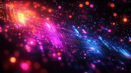 Naklejka premium Abstract digital landscape with vibrant lights and patterns.