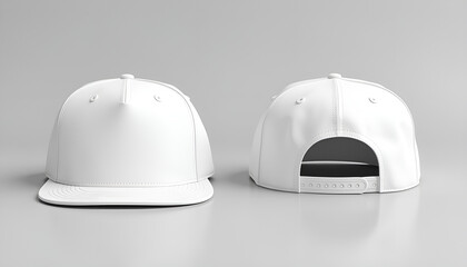 White baseball cap displayed from the front and back on a gray background