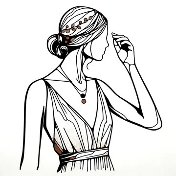 recommend clip art: Elegant Line Art of a Woman Adjusting an Earring, Highlighting Sophistication