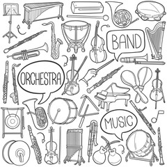Orchestra Doodle Icons Black and White Line Art. Music Instruments Clipart Hand Drawn Symbol Design. © josepperianes