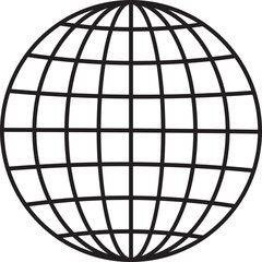 World glob icon World planet earth black flat line vector  isolated on transparent background. Globes with world maps symbol. Silhouette of the Geographical globe with meridians web.