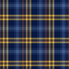 Plaid seamless pattern in blue and yellow - Checkered textile design