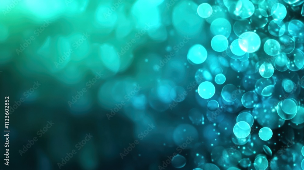 Poster vibrant teal and aqua bokeh bubbles float against a dark backdrop, creating a dreamy abstract effect