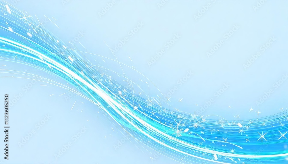 Poster abstract light blue background with dynamic lines and sparkle