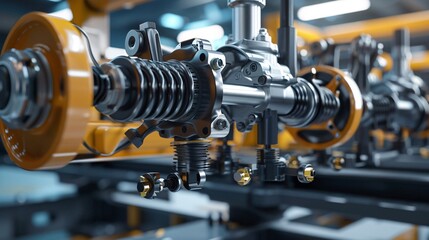 Naklejka premium Detailed view of the intricate mechanical workings and precision components of an industrial machinery or manufacturing equipment