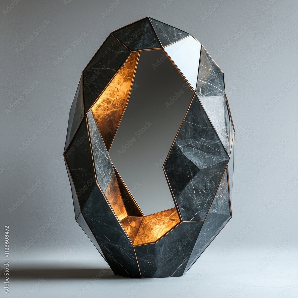 Poster striking geometric mirror features bold angular frame clean lines and contrasts embodying modern art