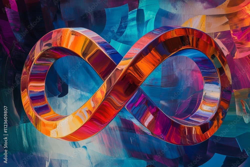 Poster vibrant infinity symbol with dynamic kaleidoscopic backdrop representing endless connections
