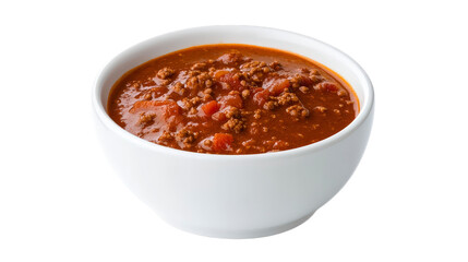 Delicious Beef Chili in a White Bowl on a Clean Background
