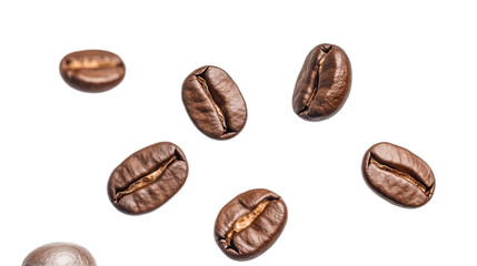 Obraz premium Fresh Coffee Beans Falling on White Background for Culinary Use