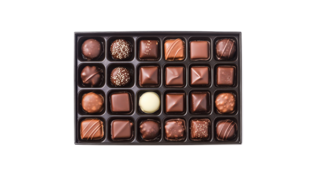 Assorted Chocolate Box with Various Shapes and Designs on Display