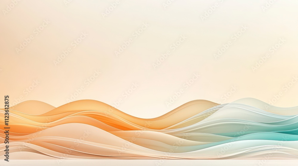 Poster a serene and abstract wave pattern in soft hues of orange and turquoise, creating a calming visual e